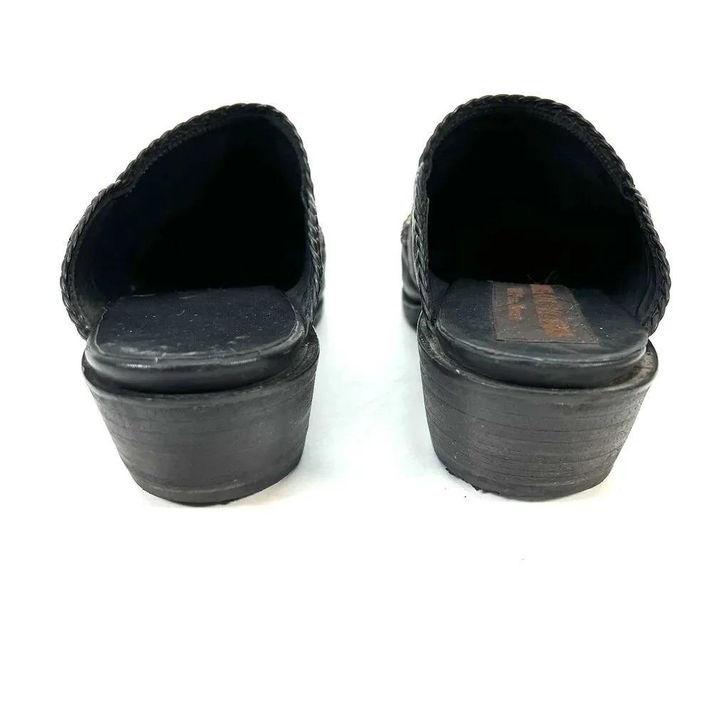 Tres Outlaws Hand Beaded Black Leather Mules Boots Booties Square Toe Size 7C